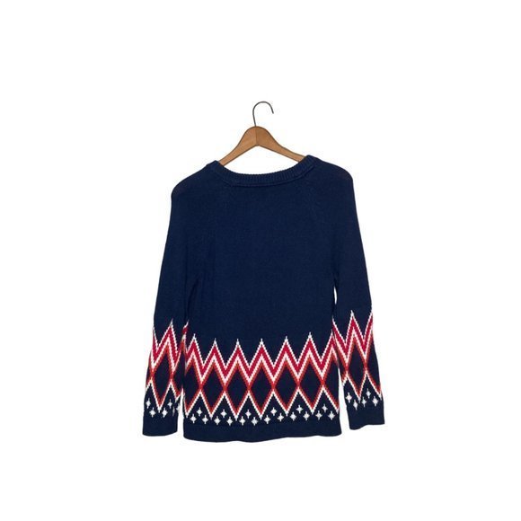 Tommy Hilfiger Medium M Navy Diamond Chevron Cotton Chunky Knit Cardigan Sweater - Picture 2 of 4